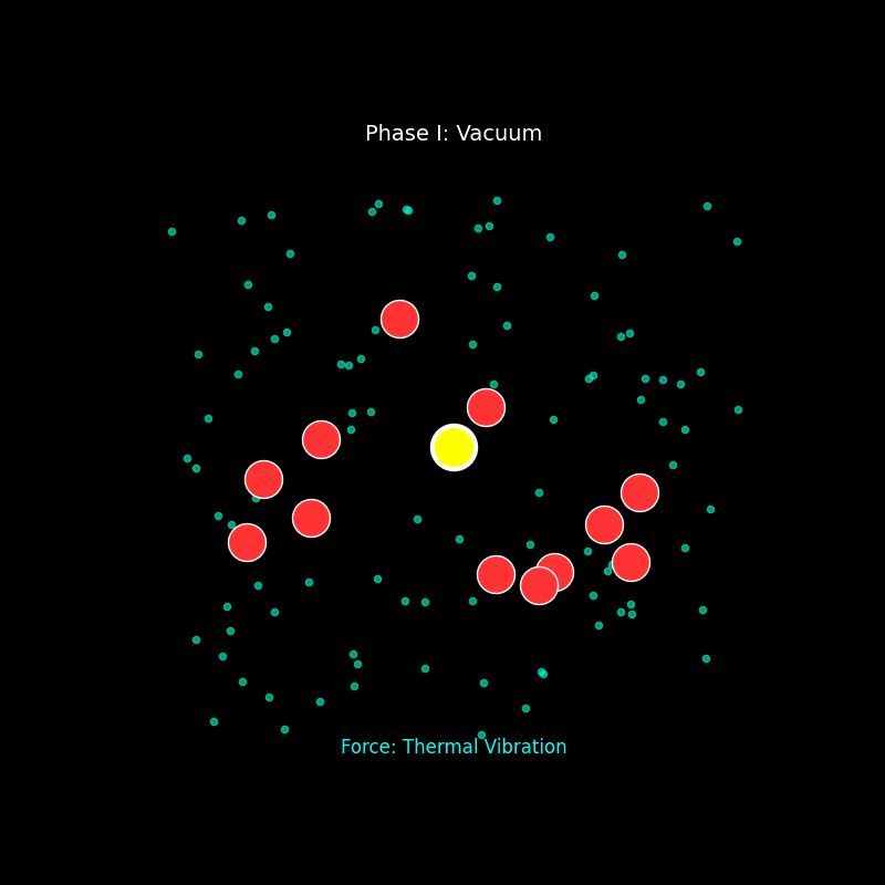 Visualization: a proton approaching and crossing a phase boundary into a dense-time state.